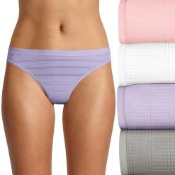 Women's Hanes UltimateĀ® Breathable Comfort Flex Fit 4-Pack Thong Panty Set 46CFF4 Lilac Berry Asst
