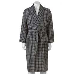 Men's Hanes® Lightweight Woven Shawl Robe Black Plaid