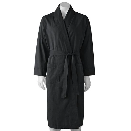 Men's Hanes® Lightweight Woven Shawl Robe Black Plaid 4 Men's Hanes® Lightweight Woven Shawl Robe Black Plaid - Image 4