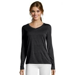 Women's Hanes® Cool Dri Long-Sleeve Performance V-Neck Tee Granite Heather -Hanes Shop unnamed file 1128