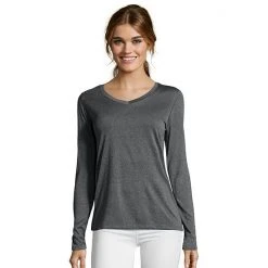 Women's Hanes® Cool Dri Long-Sleeve Performance V-Neck Tee Granite Heather -Hanes Shop unnamed file 1130