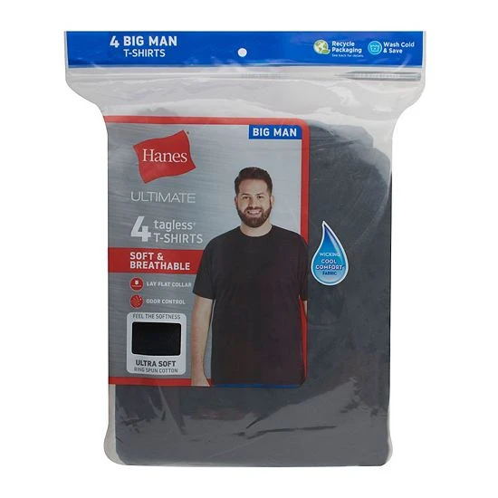 Big & Tall Hanes Ultimate® Cool Comfort® FreshIQ® Crewneck 4-Pack Tee 3 Big & Tall Hanes Ultimate® Cool Comfort® FreshIQ® Crewneck 4-Pack Tee - Image 3