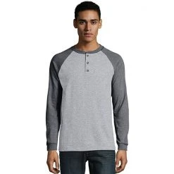 Men's HanesĀ® Beefy Heavyweight Colorblock Raglan Henley Oxford Gray Slate