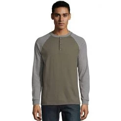 Men's Hanes® Beefy Heavyweight Colorblock Raglan Henley Oxford Gray Slate -Hanes Shop unnamed file 1684