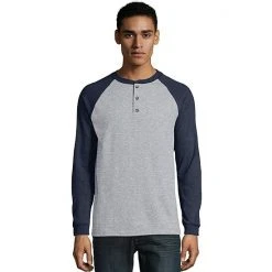 Men's Hanes® Beefy Heavyweight Colorblock Raglan Henley Oxford Gray Slate -Hanes Shop unnamed file 1685