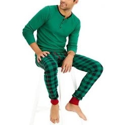 Men's Hanes Henley & Long John Pants Pajama Set Red -Hanes Shop unnamed file 2005