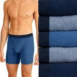 Men's Hanes Ultimate® 5-pack Exposed Waistband Boxer Brief Blue Navy Assorted