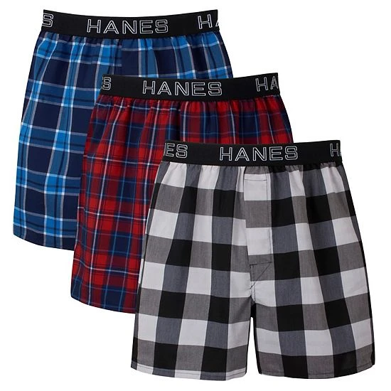 Men's Hanes Ultimate® ComfortFlex Fit 3-pack Stretch Woven Boxers Blue Plaid 2 Men's Hanes Ultimate® ComfortFlex Fit 3-pack Stretch Woven Boxers Blue Plaid - Image 2