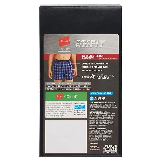 Men's Hanes Ultimate® ComfortFlex Fit 3-pack Stretch Woven Boxers Blue Plaid 5 Men's Hanes Ultimate® ComfortFlex Fit 3-pack Stretch Woven Boxers Blue Plaid - Image 5
