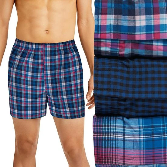 Men's Hanes Ultimate® ComfortFlex Fit 3-pack Stretch Woven Boxers Blue Plaid 6 Men's Hanes Ultimate® ComfortFlex Fit 3-pack Stretch Woven Boxers Blue Plaid - Image 6