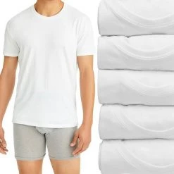 Men's Hanes Ultimate® Comfort Fit Stretch 4-Pack + 1 Bonus Crewneck Tees White