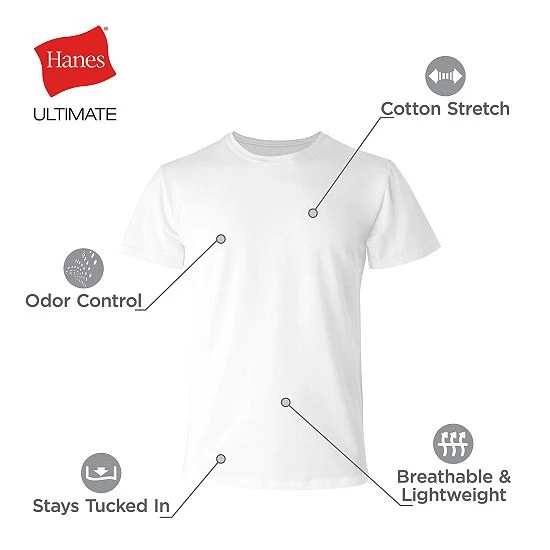 Men's Hanes Ultimate® 4-Pack Comfort-Fit Stretch Crewneck Tees White 4 Men's Hanes Ultimate® 4-Pack Comfort-Fit Stretch Crewneck Tees White - Image 4