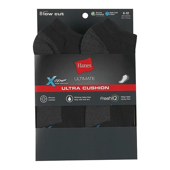 Men's Hanes Ultimate® 8-pack X-Temp Ultra Cushion Low-Cut Socks Grey Marl 2 Men's Hanes Ultimate® 8-pack X-Temp Ultra Cushion Low-Cut Socks Grey Marl - Image 2