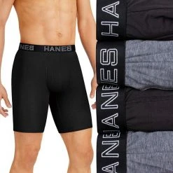 Men's Hanes® 4-pack Ultimate Comfort Flex Fit Total Support Pouch™ Long-Leg Boxer Briefs Black Gray -Hanes Shop unnamed file 525