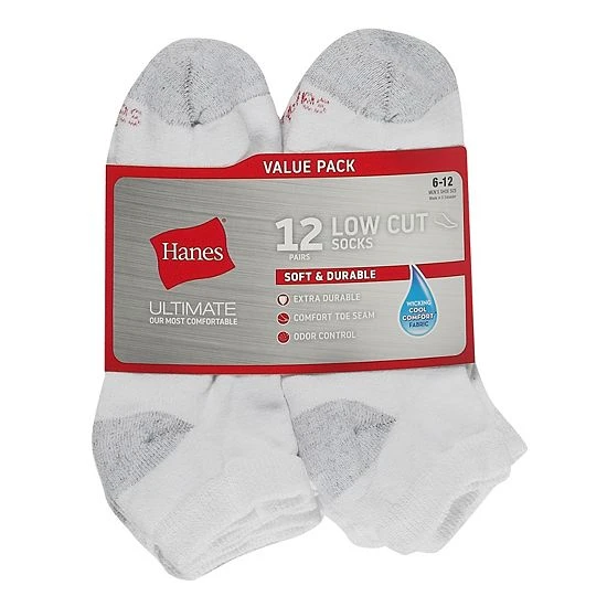 Men's Hanes Ultimate® 12-pack Low-Cut Socks White 2 Men's Hanes Ultimate® 12-pack Low-Cut Socks White - Image 2