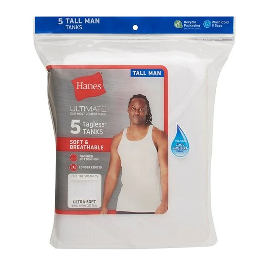 Big & Tall Hanes Ultimate® Cool Comfort® 5-Pack Tanks 2 Big & Tall Hanes Ultimate® Cool Comfort® 5-Pack Tanks - Image 2